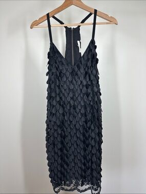 Lavender Brown Black Textured Slip Dress with Petal Overlay with lace accents
